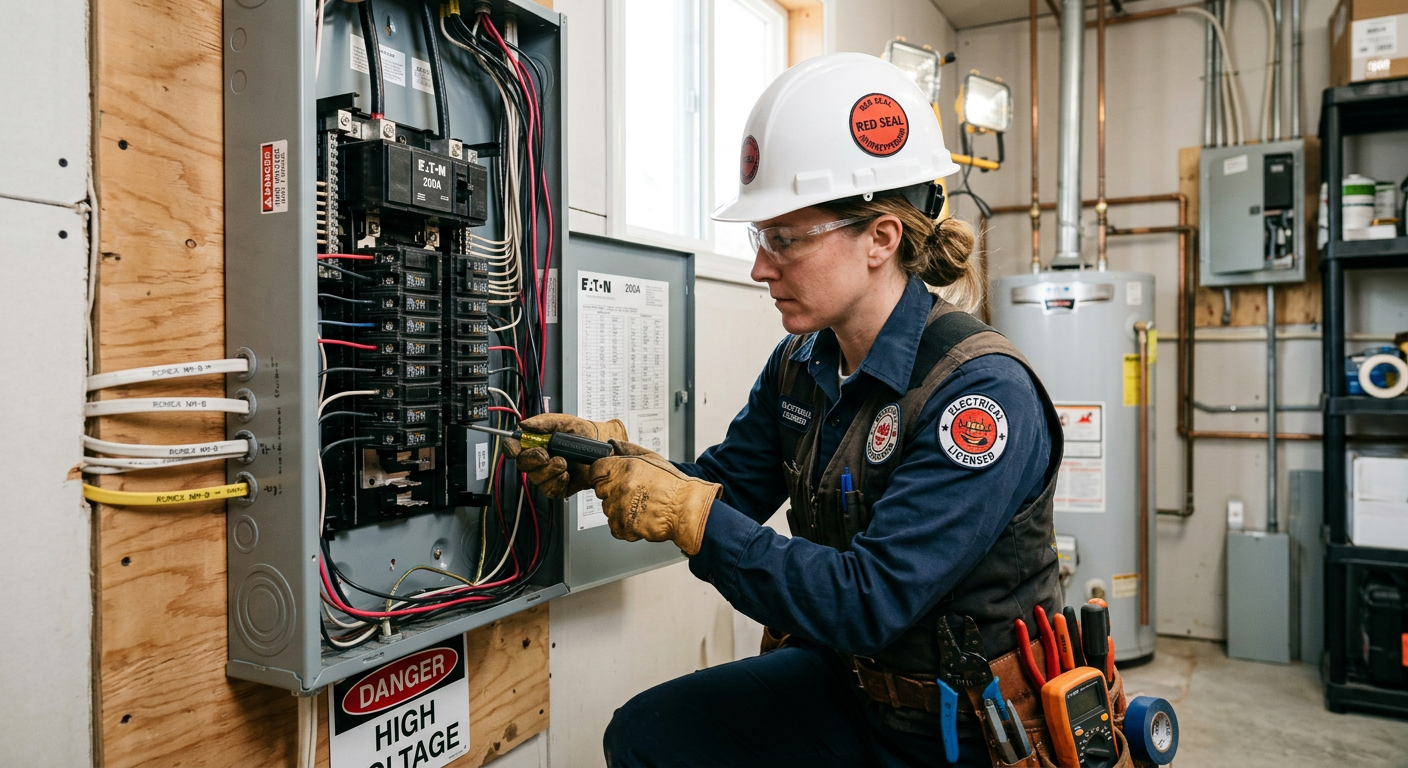 Qualified electrician documenting an electrical panel assessment